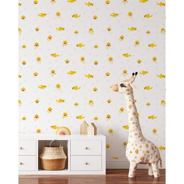 Baby Shark White Cream Vinyl Peel and Stick Wallpaper