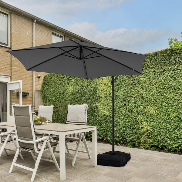 15 black double patio umbrella 15ft Solar Double-Sided Patio Extra Large Twin Umbrella with Led Light