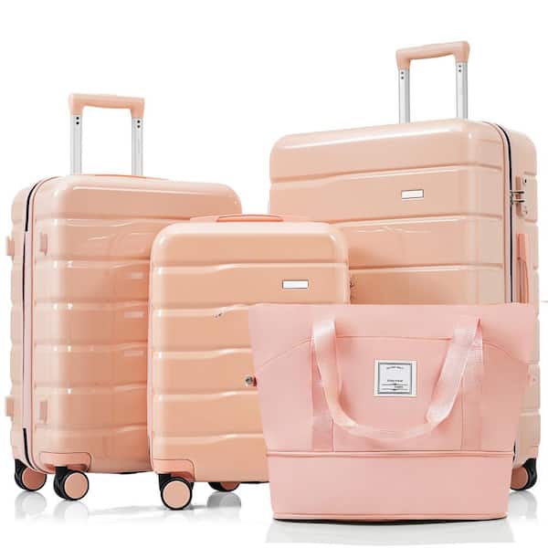 Merax 4-Piece Pink ABS Hardshell Spinner 20 in. 24 in. 28 in. Luggage Set with Expandable Duffel Bag, Hooks