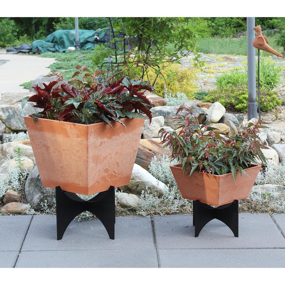 Terracotta and Black Steel Modern Plant Stand