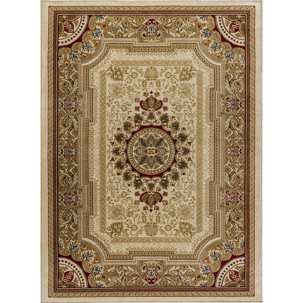 Ivory Rectangular Oriental Synthetic 5' x 7' Area Rug