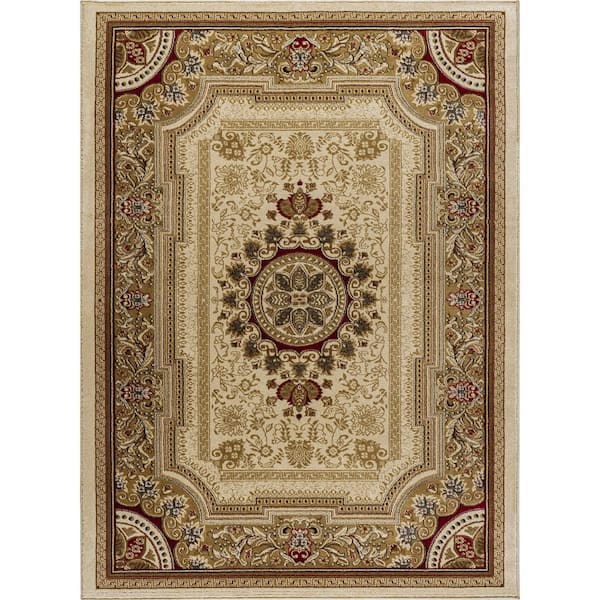 Tayse Rugs Sensation Oriental Ivory 5 ft. x 8 ft. Indoor Area Rug