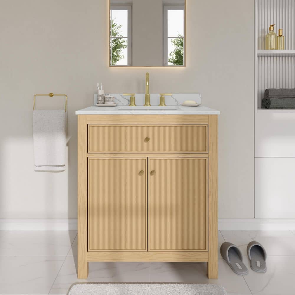 Pendry 30 in. Single Freestanding Tanned Oak Bath Vanity with Giotto Quartz Top Assembled price history on PriceWatchPro