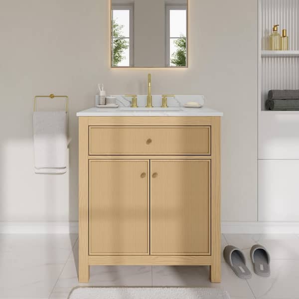 Pendry 30 in. Single Freestanding Tanned Oak Bath Vanity with Giotto Quartz Top Assembled