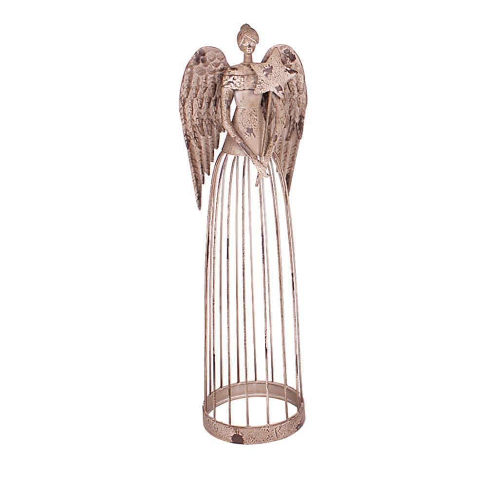 Antiqued Metal Garden Angel Statue with Star Wand