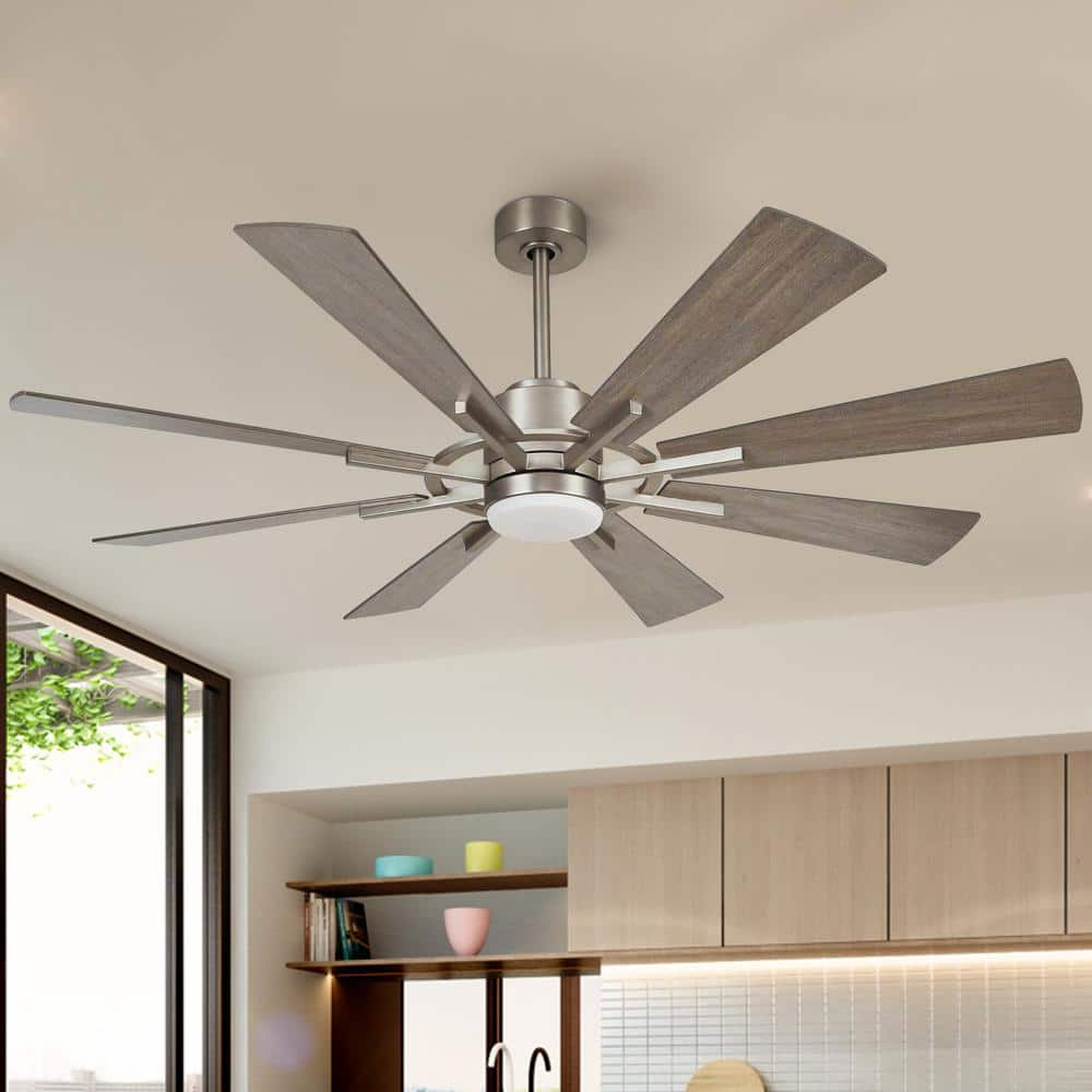 60 in. LED Indoor Satin Nickel Ceiling Fan with Remote -  IHOMEadore, MD-F8217SN110V