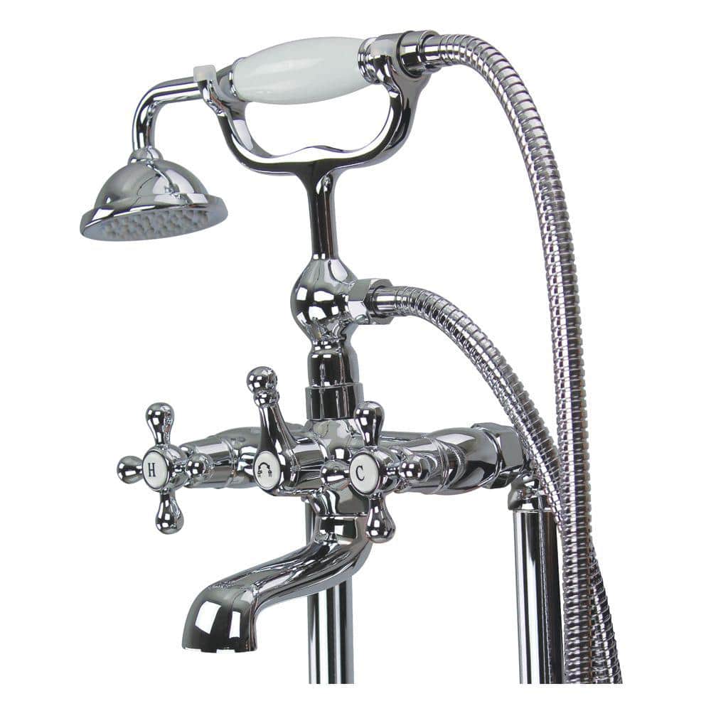 Polished Chrome Brass Floor Tub Filler with Diverter