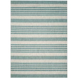 Courtyard Gray/Blue 9 ft. x 12 ft. Striped Indoor/Outdoor Patio  Area Rug
