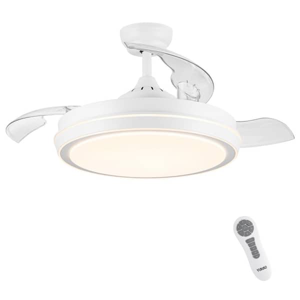 Unbranded 42 in. Modern Indoor White Retractable Blades Ceiling Fan with Remote Control and Light Kit
