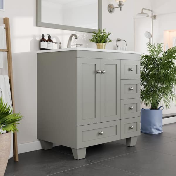 Acclaim 30 in. Single Sink Gray Bath Vanity with White Carrara Quartz Top (Assembled)