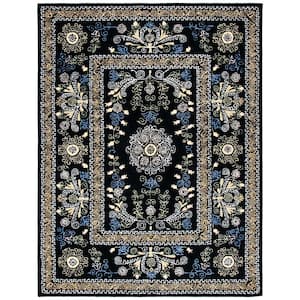 Micro-Loop Black/Green 8 ft. x 10 ft. Floral Border Area Rug