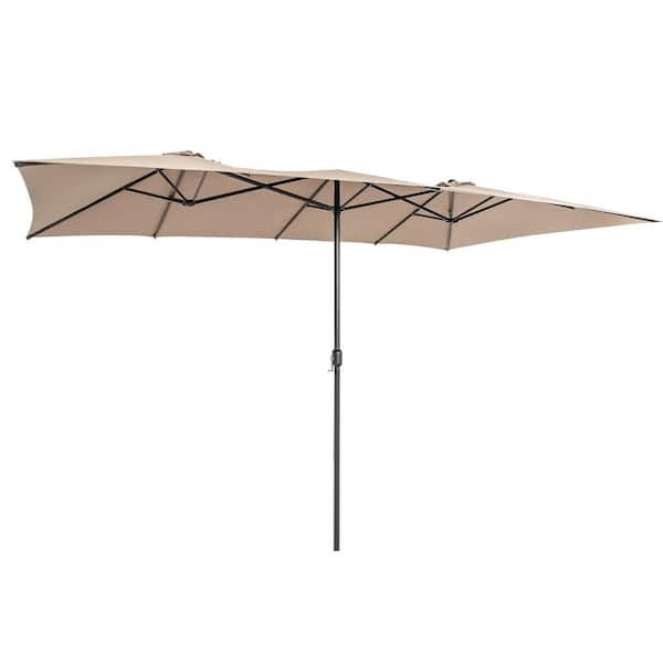 WELLFOR 15 ft. x 9 ft. Double-Sided Market Patio Umbrella in Brown