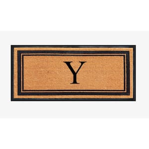 A1HC Markham Picture Frame Black/Beige 30 in. x 60 in. Coir and Rubber Flocked Large Outdoor Monogrammed Y Door Mat