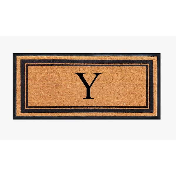 A1 Home Collections A1HC Markham Picture Frame Black/Beige 30 in. x 60 in. Coir and Rubber Flocked Large Outdoor Monogrammed Y Door Mat