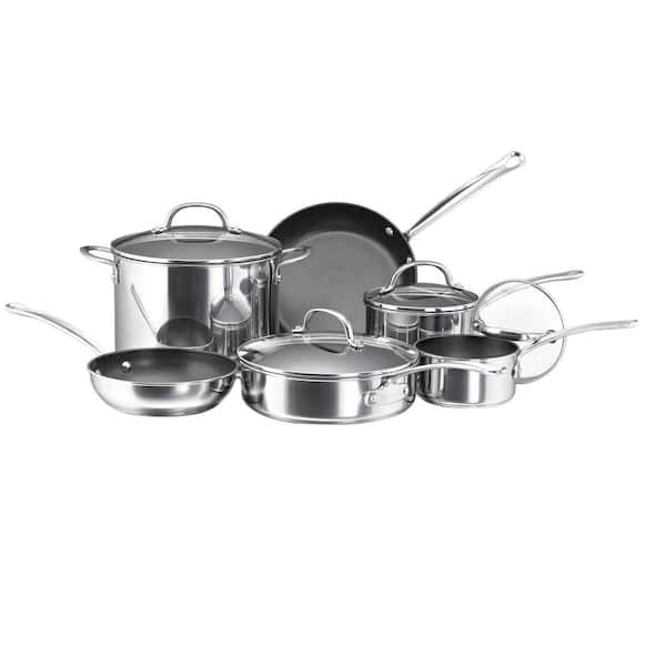 Farberware Millennium 10-Piece Stainless Steel Nonstick Cookware Set in Stainless Steel and Black