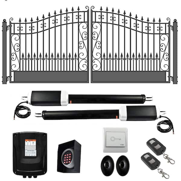 ALEKO 14 ft. x 6 ft. Automated Steel Venice Dual Swing Black Steel Driveway Gate and Gate Opener Kit ETL Listed Fence Gate