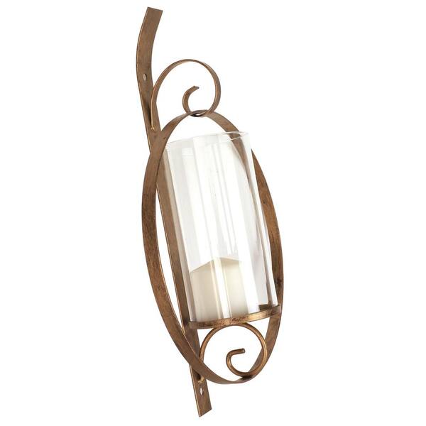 18 In X 12 Round Gold Metal Candle Wall Sconce With Glass Imp6893g - Battery Operated Wall Sconces Ikea
