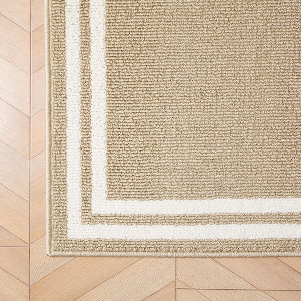 Debbie Double Border 2-Tone Berber/Ivory 2 ft. x 5 ft. Border Polypropylene 2-Piece Rug Set