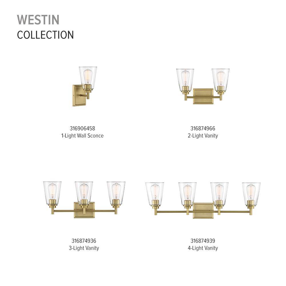 Westin Brushed Gold Dimmable Vanity Light with Clear Glass Shade