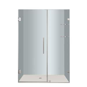 Nautis GS 46 in. x 72 in. Frameless Hinged Shower Door in Stainless Steel with Glass Shelves