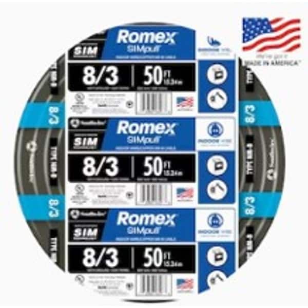 Southwire 50 ft. 8/3 Stranded Romex SIMpull CU NM-B W/G Wire