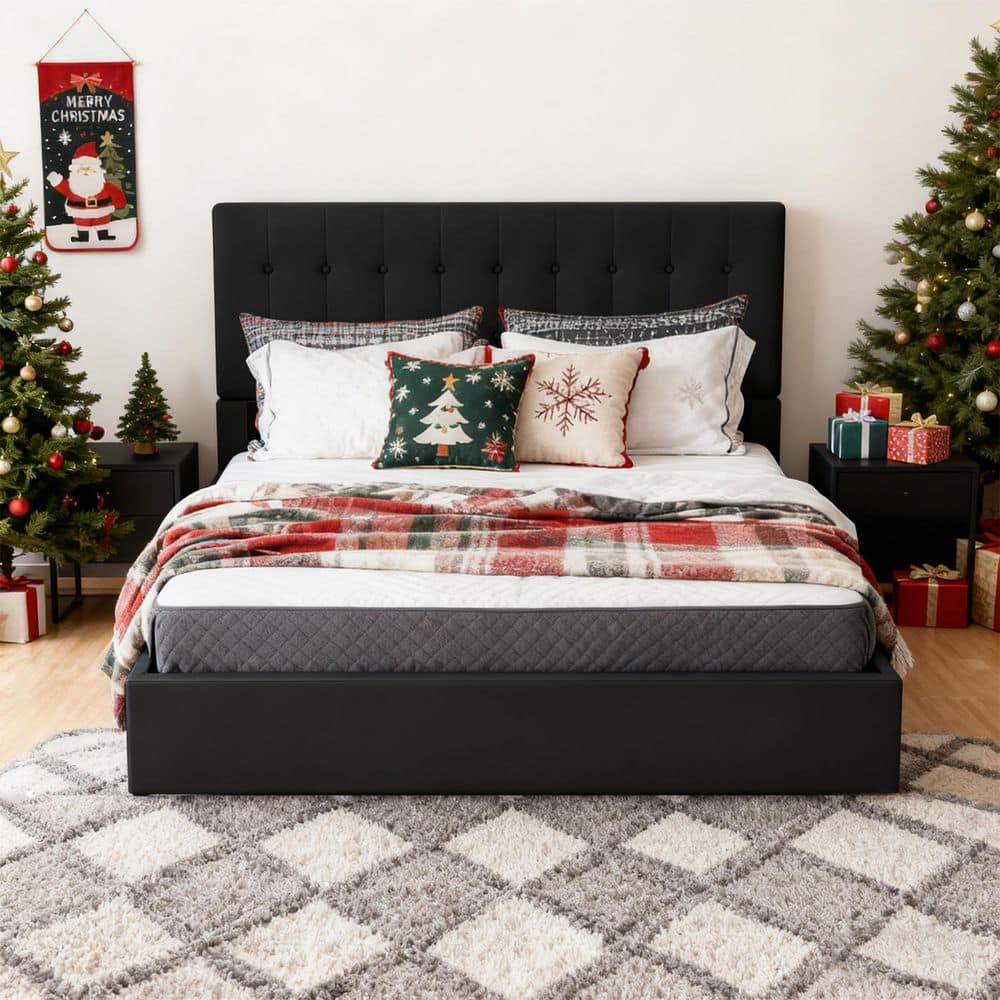 Ahokua Black Frame Full Size Upholstered Platform Bed with Lift-up