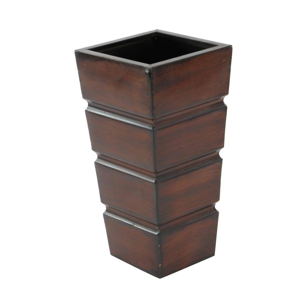 Set of 3 Brown Metal Rectangular Planters with Tapered Base