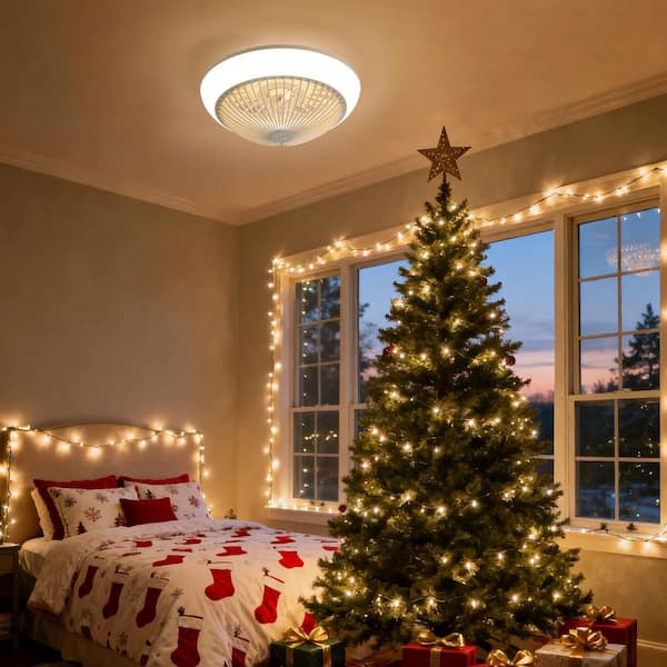 15 in. Indoor White Flush Mount Ceiling Fan with RGB36 Colorful LED Lights and 6-Speed Remote and APP Control