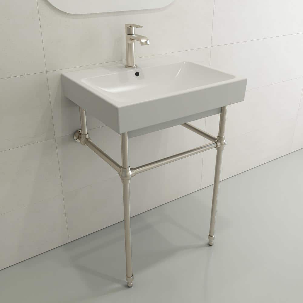 Matte White Ceramic Rectangular Wall-Mounted Bathroom Sink