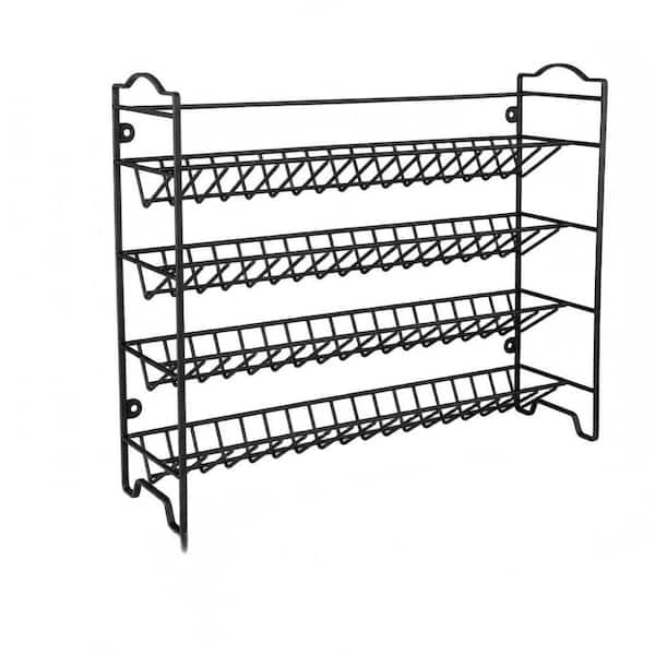 Black Alloy Steel Spice Rack Organizer with Empty Square Spice Jars, Multi-Tier Storage for Kitchen Countertop, Cabinet