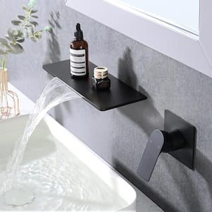 Widespread Waterfall Single Handle Wall Mounted Bathroom Faucet in Matte Black