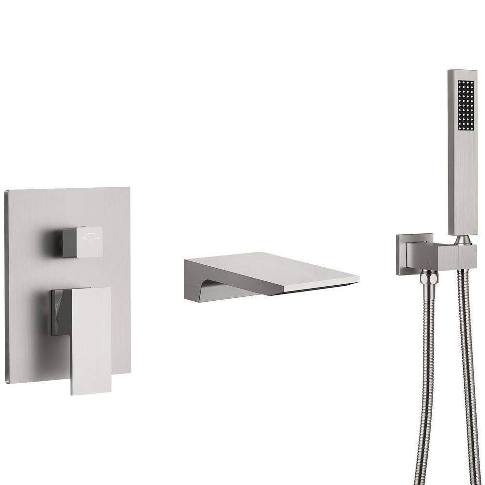 Waterfall 1-Handle Wall Mount 2-Spray Roman Tub Faucet with Handheld Shower 2.5 GPM in Brushed Nickel Valve Included price history on PriceWatchPro