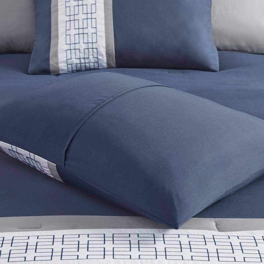 King Navy Microfiber 8-Piece Embroidered Comforter Set