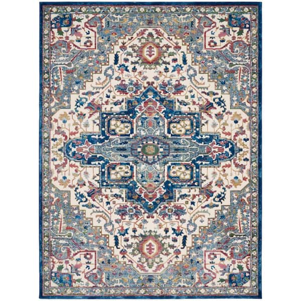 Nourison Ankara Global Ivory Navy 9 ft. x 12 ft. Persian Medallion Transitional Area Rug