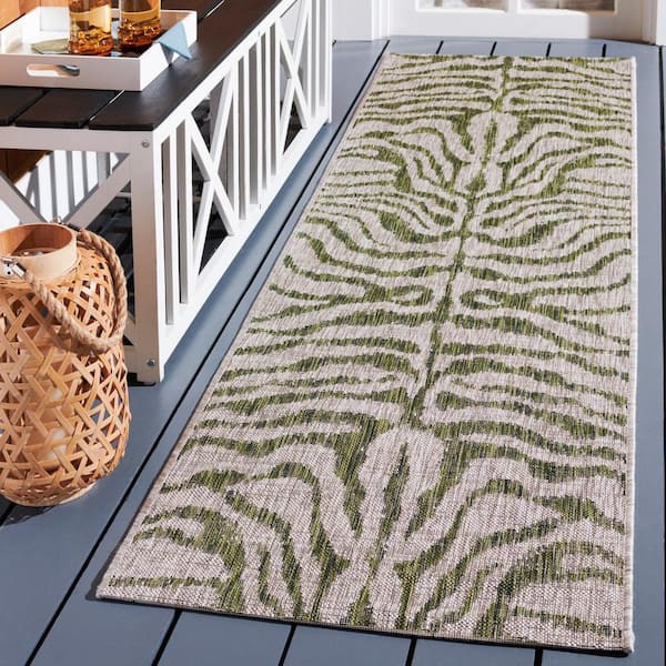 Courtyard Gray/Green 2 ft. x 8 ft. Zebra Indoor/Outdoor Runner Rug