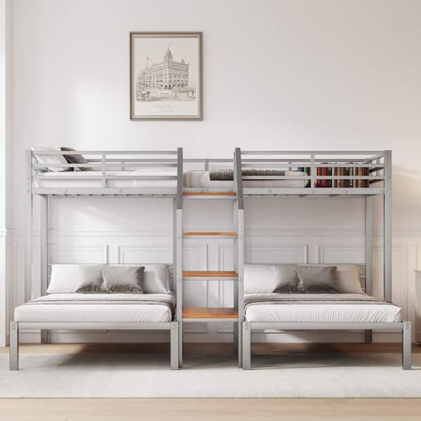 Harper & Bright Designs Silver Twin over Twin Metal Triple Bunk
