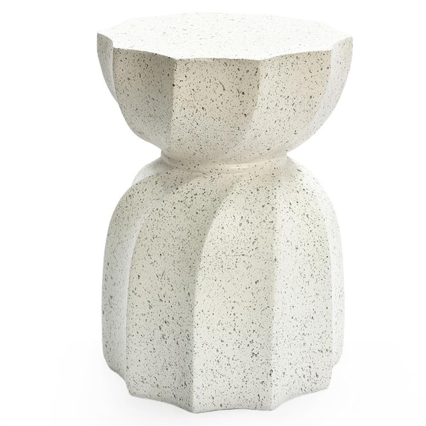 LuxenHome Off White and Gray Round Stone Outdoor Side Table and Stool