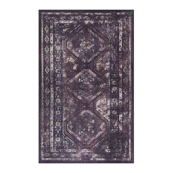 5 ft. x 8 ft. Black Burgundy Abstract Washable Area Rug for Bedroom, Hallway, Kitchen, Playroom