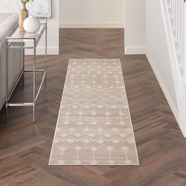 Grafix Beige 2 ft. x 10 ft. Trellis Transitional Runner Area Rug