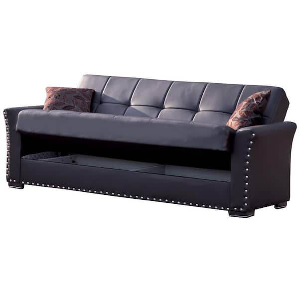 Ottomanson Diva 36 In Brown Faux Leather 3 Seater Full Sleeper Sofa Bed With Storage Div Sb Bn Pu The Home Depot