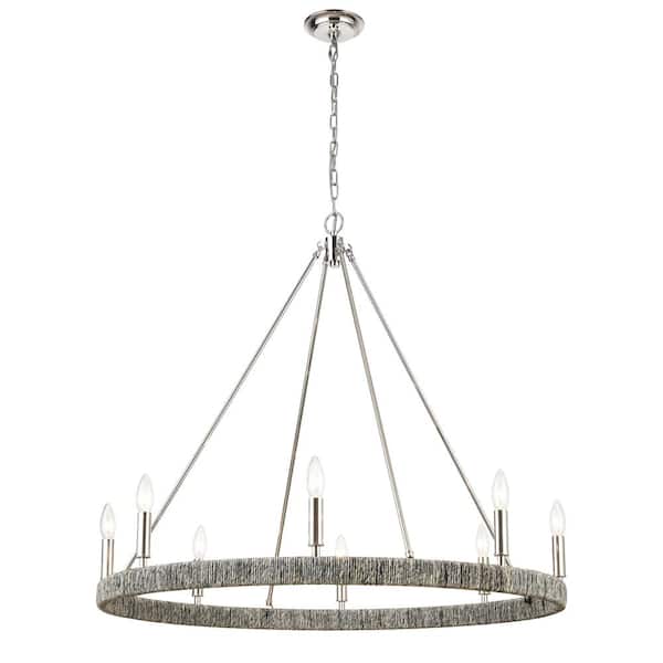 Titan Lighting Corde 36 in. W 8-Light Polished Nickel Chandelier with No Shades