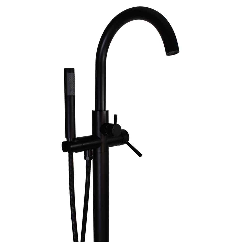 Matte Black Brass Floor Mount Freestanding Bathtub Filler Faucet