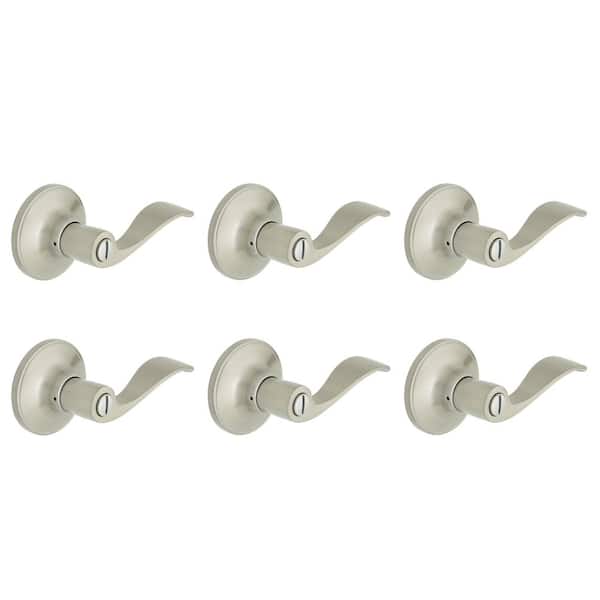 Wave Satin Nickel Bed/Bath Door Lever (6-Pack)