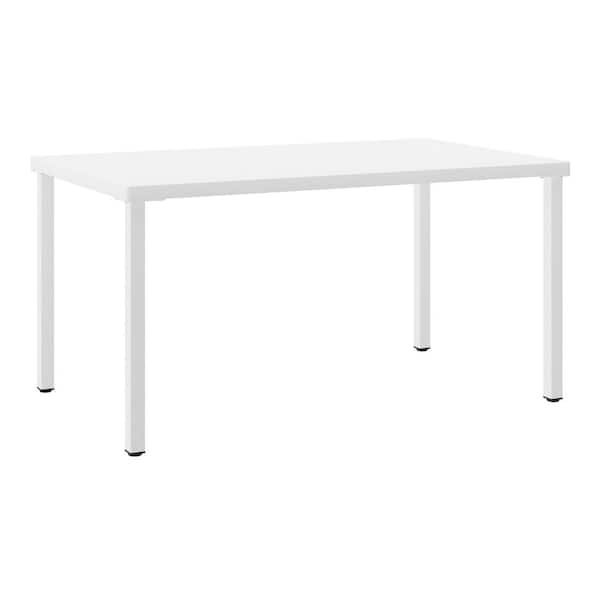 Frond and Form Modern Outdoor Patio 59 in. x 35.4 in. Rectangular Iron Dining Table, White