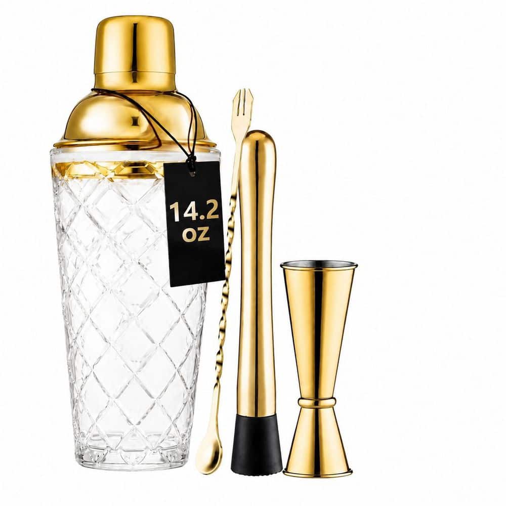 Gold 7-Piece Clear Glass Cocktail Shaker Set with Jigger, Muddler, Spoon and Strainer price history on PriceWatchPro