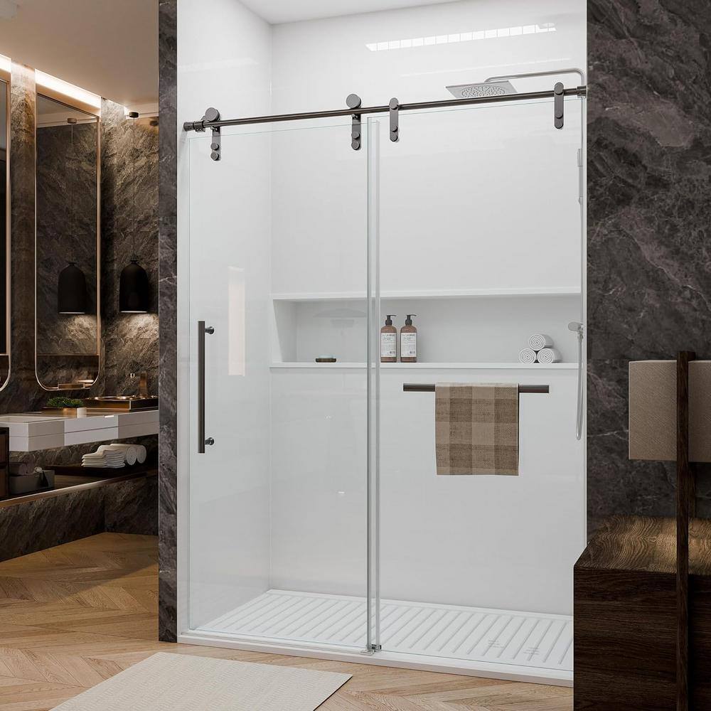 Black Frameless Sliding Shower Door with Clear Tempered Glass