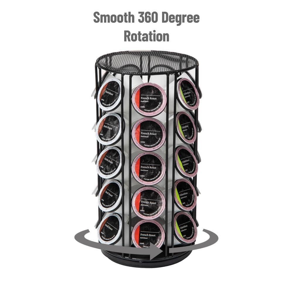 Black Powder-Coated Metal Coffee Pod Carousel with 35-Pod Capacity