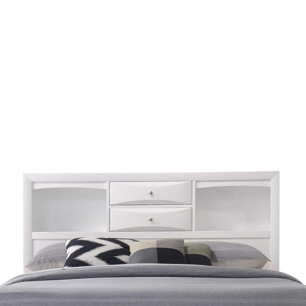 Elegant Full-Size White Wood Frame Storage Bed with Bookcase Headboard
