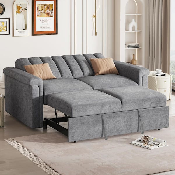 Harper & Bright Designs Modern 63 in. Gray Polyester Twin Size Sofa Bed, Convertible Loveseat with Adjustable Backrest