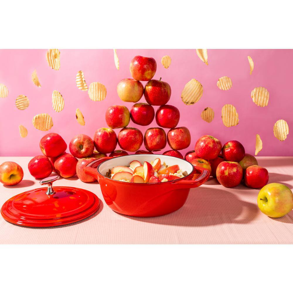 Cherry Red Enameled Cast Iron 6-Qt Dutch Oven with Stainless Steel Handles